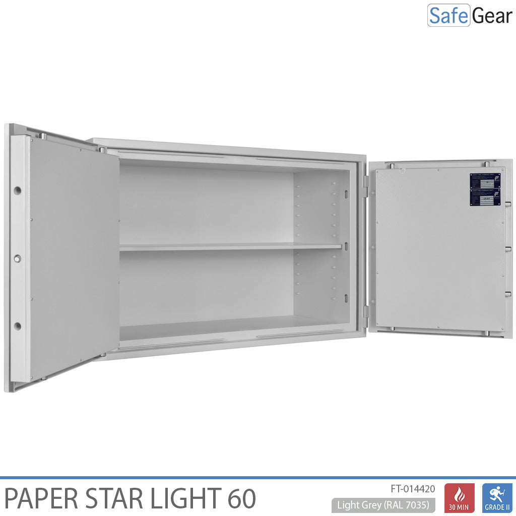 Paper Star Light 60 Trezor na dokumenty – 28 zakladačov – Test odolnosti proti vlámaniu S2 / Test požiarnej odolnosti 30 minút