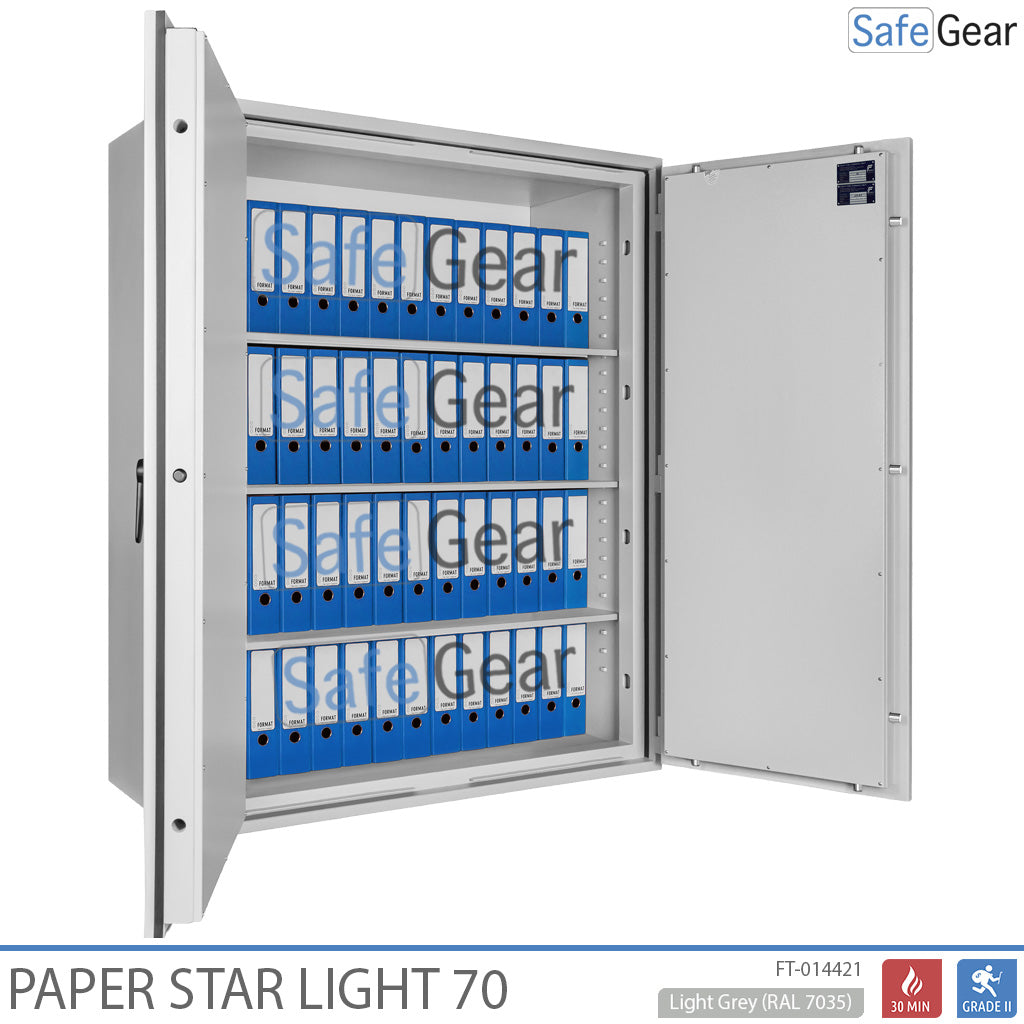 Paper Star Light 70 Trezor na dokumenty – 56 zakladačov – Test odolnosti proti vlámaniu S2 / Test požiarnej odolnosti 30 min