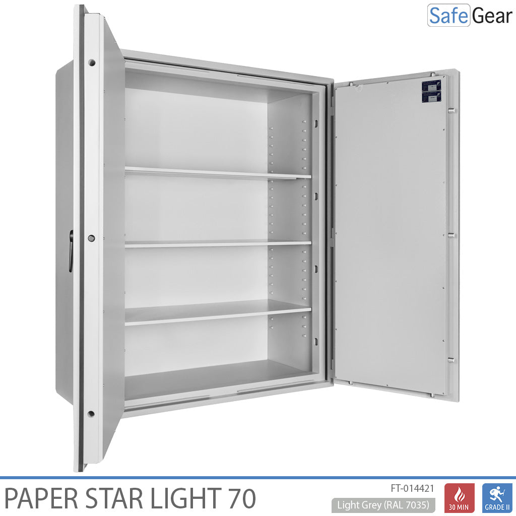 Paper Star Light 70 Trezor na dokumenty – 56 zakladačov – Test odolnosti proti vlámaniu S2 / Test požiarnej odolnosti 30 min