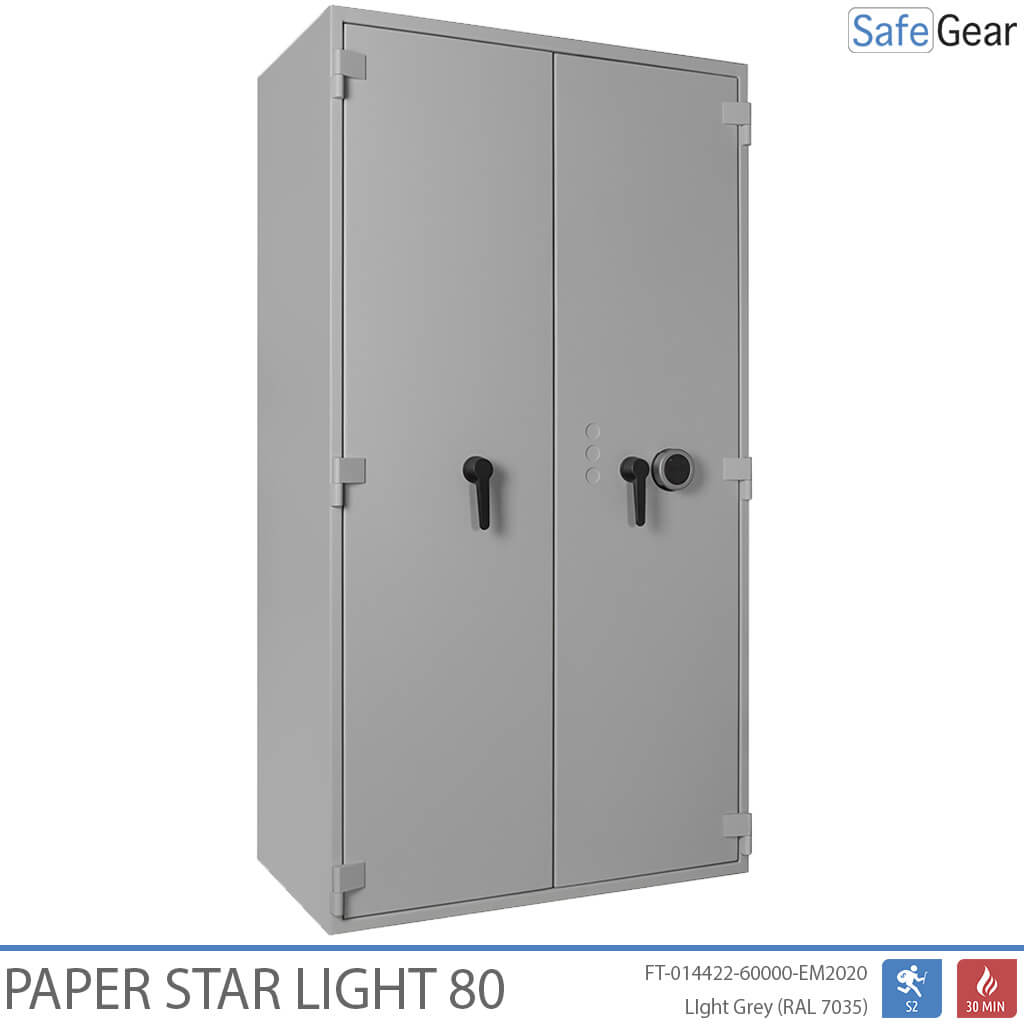 Paper Star Light 80 Trezor na dokumenty – 55 zakladačov – Test odolnosti proti vlámaniu S2 / Protipožiarny test 30 min