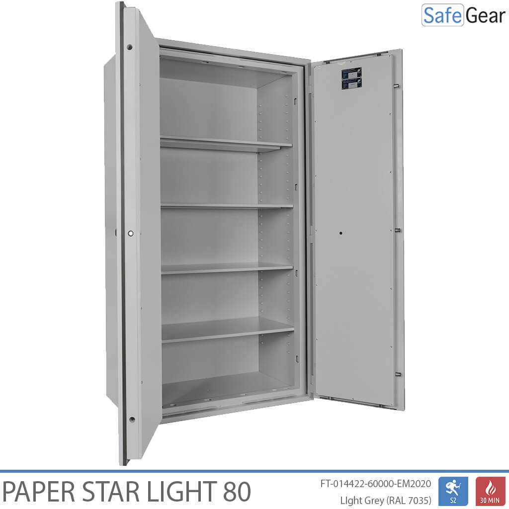 Paper Star Light 80 Trezor na dokumenty – 55 zakladačov – Test odolnosti proti vlámaniu S2 / Protipožiarny test 30 min