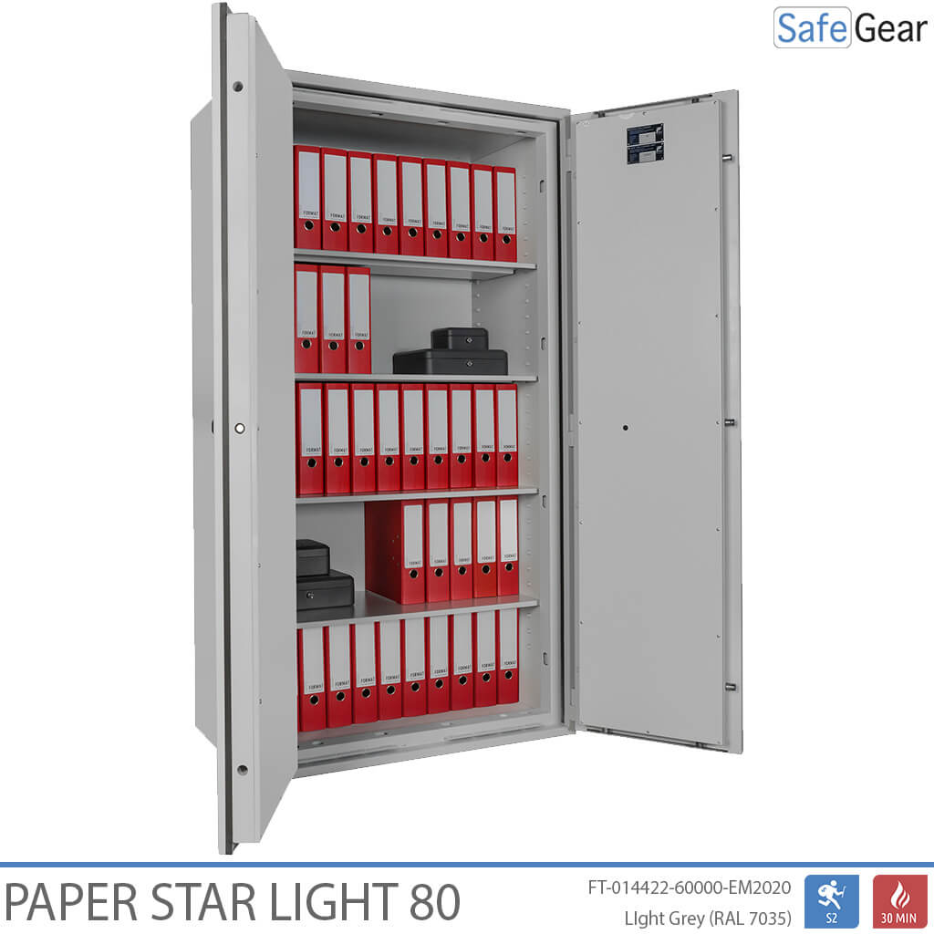 Paper Star Light 80 Trezor na dokumenty – 55 zakladačov – Test odolnosti proti vlámaniu S2 / Protipožiarny test 30 min