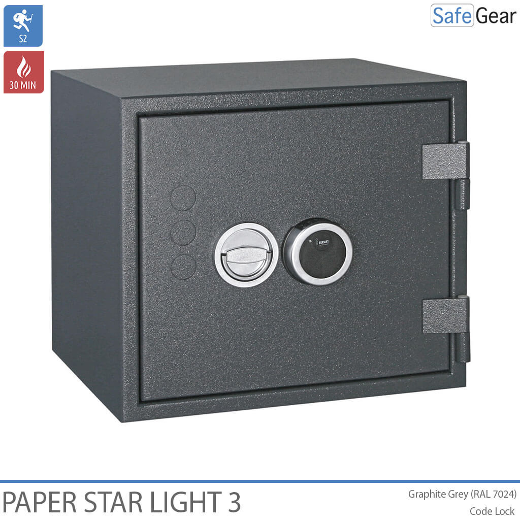 Paper Star Light 3 Trezor na ochranu pred požiarom – 5 zakladačov – Trieda odolnosti proti vlámaniu S2 / odolnosť proti požiaru 30 minút