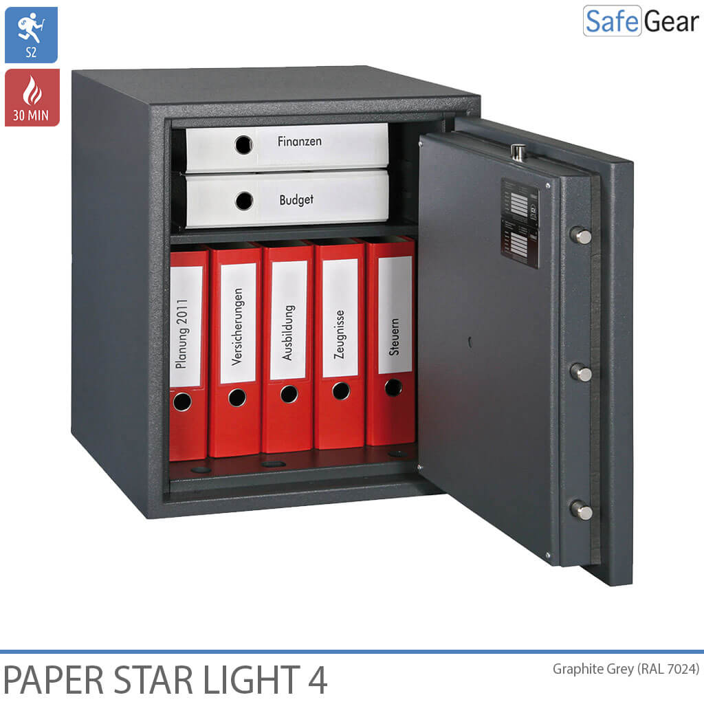 Paper Star Light 4 Trezor na ochranu pred požiarom – 7 zakladačov – Trieda odolnosti proti vlámaniu S2 / požiarna odolnosť 30 minút