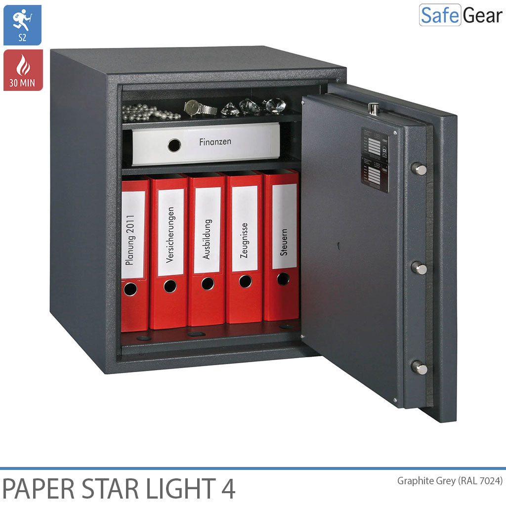 Paper Star Light 4 Trezor na ochranu pred požiarom – 7 zakladačov – Trieda odolnosti proti vlámaniu S2 / požiarna odolnosť 30 minút