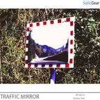 Rektangulært justerbar trafikspejl / sikkerhedsspejl i rustfrit stål med rød-hvide kanter.