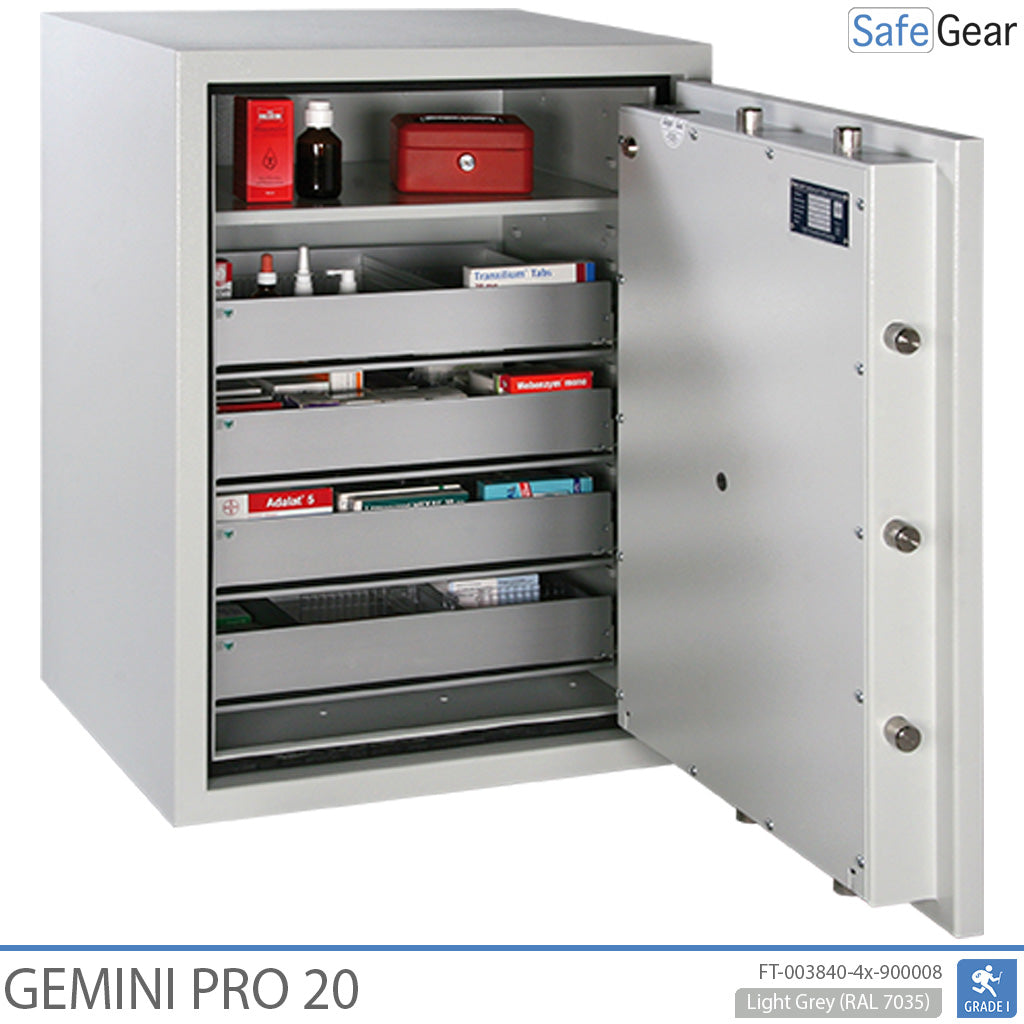 Gemini Pro 20 – trezor na lieky (141 litrov) – 4 zásuvky – Trieda I podľa testu odolnosti proti vlámaniu
